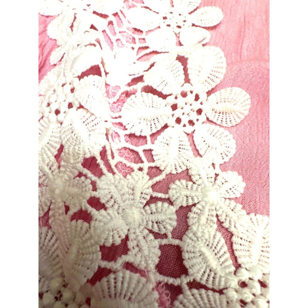 CCC Daisy Lace Trim Long Sleeve Pink Boho Dress Floral Cotton Embroidery Size LG - Picture 9 of 11
